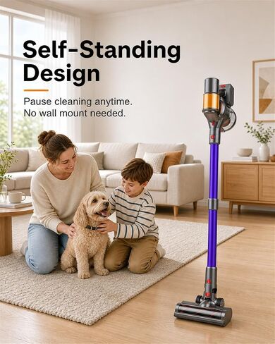 Cordless Vacuum Cleaner, 2 Batteries 120 Mins Runtime, 600W 50KPA Stick Vacuum with Self-Standing, Tangle-Free Brush, LED Display, Vacuum Cleaner for Home Hardwood Floor, Carpet, Pet Hair in Kuwait