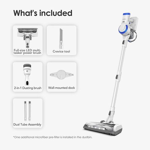 Tineco A10 Essentials Cordless Stick Vacuum Cleaner, Lightweight and Quiet,LED Headlights, Powerful Handheld Vacuum for Hard Floor Carpet with Attachments, Wall-Mounted Dock (Renewed) in Kuwait
