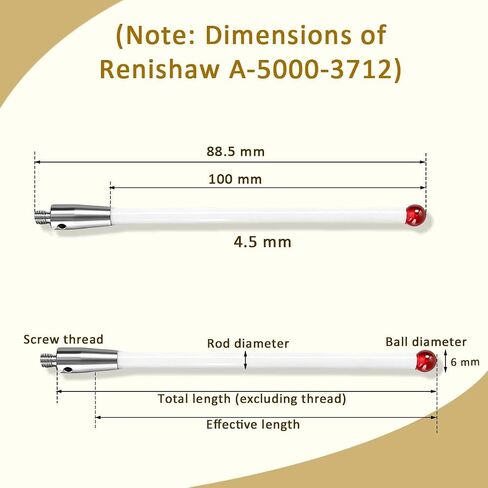 4 قطع قلم اختبار CMM، بديل لقلم مسبار Renishaw A-5000-3712 CMM، ساق سيراميك 100 مم وقطر كرة 6 مم، M4*D6*L50 in Kuwait