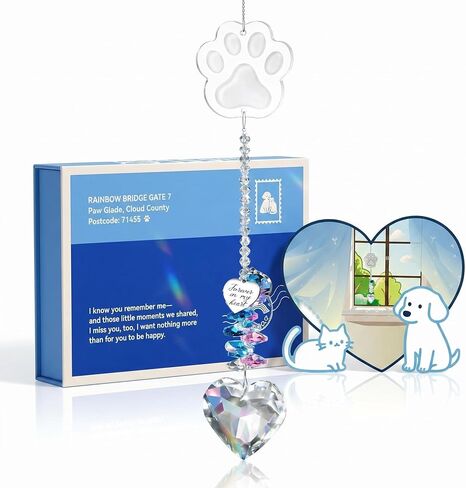 الحيوانات الأليفة التذكارية Suncatcher لفقدان الحيوانات الأليفة، جسر قوس قزح التعاطف هدية الفجيعة، تذكار تذكاري للكلاب والقطط، تذكار مدروس للكلاب والقطط، شفاء نافذة الكريستال الديكور in Kuwait