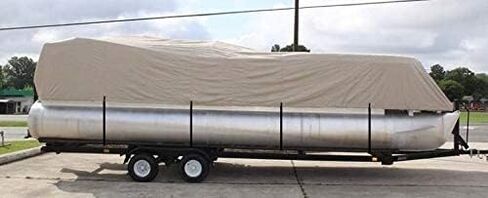 New Beige 22 FT VORTEX Ultra 5 Year Canvas Pontoon/Deck Boat Cover, Elastic, Strap System, FITS 20'1" FT to 22' Long Deck Area, UP to 102" Beam in Kuwait
