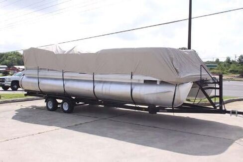 New Beige 22 FT VORTEX Ultra 5 Year Canvas Pontoon/Deck Boat Cover, Elastic, Strap System, FITS 20'1" FT to 22' Long Deck Area, UP to 102" Beam in Kuwait