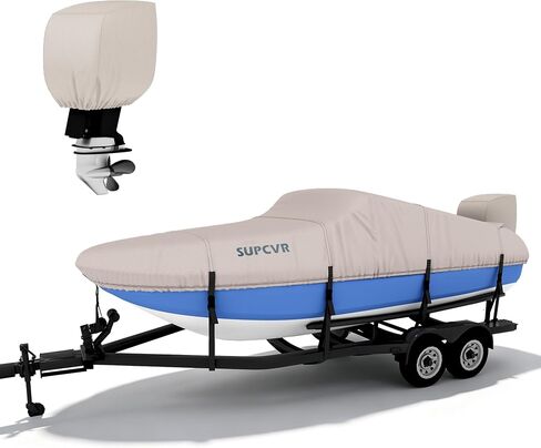 1400D Heavy Duty Waterproof Boat Cover,Tear-Resistant,Trailerable,Enhanced Windproof Buckles,with Storage Bag 16-18.5'x98 for V Hull,Tri-Hulls,Fish & Ski (Long16-18.5' Beam Width up to 98") in Kuwait