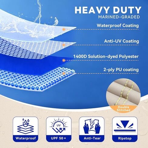 1400D Heavy Duty Waterproof Boat Cover,Tear-Resistant,Trailerable,Enhanced Windproof Buckles,with Storage Bag 16-18.5'x98 for V Hull,Tri-Hulls,Fish & Ski (Long16-18.5' Beam Width up to 98") in Kuwait