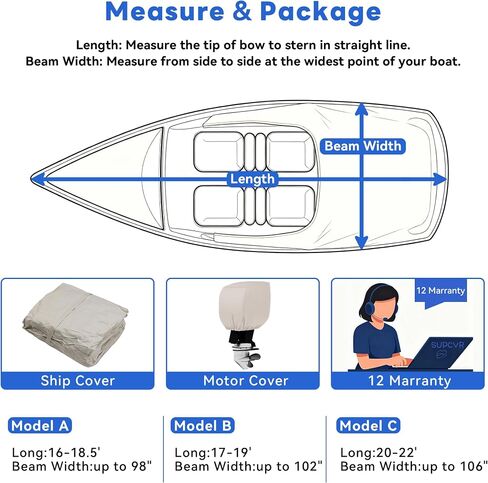 1400D Heavy Duty Waterproof Boat Cover,Tear-Resistant,Trailerable,Enhanced Windproof Buckles,with Storage Bag 16-18.5'x98 for V Hull,Tri-Hulls,Fish & Ski (Long16-18.5' Beam Width up to 98") in Kuwait