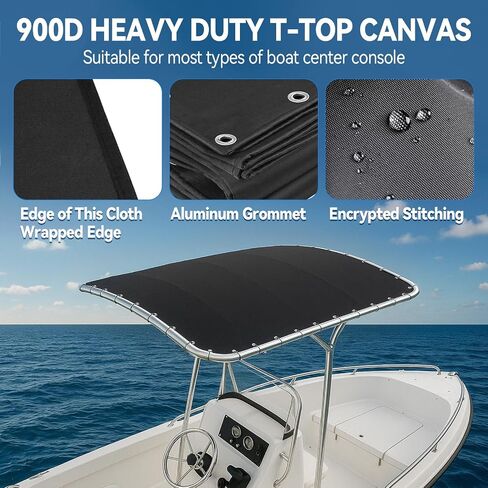 T-Top Canvas, 900D Boat T Top Canvas Replacement 82" x 58" Heavy Duty Waterproof Boats Shade Cover with Storage Bag for Center Console Boat, Canva Only, Black in Kuwait