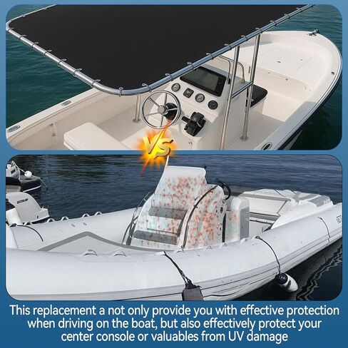 T-Top Canvas, 900D Boat T Top Canvas Replacement 82" x 58" Heavy Duty Waterproof Boats Shade Cover with Storage Bag for Center Console Boat, Canva Only, Black in Kuwait