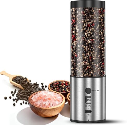 Electric Salt & Pepper Grinder Set One - Handed Automatic Pepper Mill with LED Light Adjustable Coarseness Large - Capacity Refillable Mill Durable Ceramic Core Battery Powered Seasoning Grinder in Kuwait