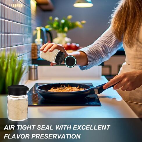 مجموعة هزازات ملح وفلفل زجاجية مكونة من قطعتين، هزازات ملح مقاومة للرطوبة لسطح المطبخ، مجموعة هزازات فلفل ملح شفاف، جرة ماسون صغيرة للملح والفلفل مع غطاء in Kuwait