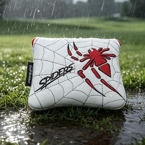 غطاء رأس GOOACTION Spider Mallet Putter - نمط عنكبوت مطرز ثلاثي الأبعاد، جلد PU أبيض فاخر، حماية 360 درجة، إغلاق مغناطيسي قوي، يناسب معظم مضارب المطرقة in Kuwait