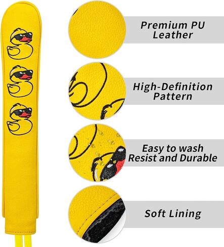 Vesperlux Yellow Duck Alignment Stick Cover Funny Golf Accessory | Cool sunglasses duck embroidery, waterproof leather, easy clean, full protection, slip-on fit, fun gift for golf lovers. in Kuwait