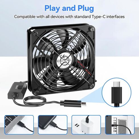 ELUTENG 140mm PC USB-C Fan | 3 Adjustable Speed Settings, Hydraulic Bearing, Metal Grille, Low Noise, High Airflow in Kuwait