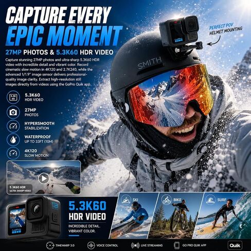 GoPro Hero13 Black - Action Action Camera مع فيديو 5.3k60 ، صورة 27 ميجابكسل ، حزمة مع مجموعة Froggi Extreme Sport 47 -PC ، بطاقة microSD 64 جيجابايت (Hero13 Black) in Kuwait