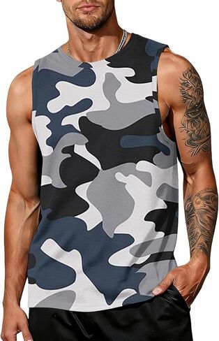 WANZZXCSL Men's Tank Tops Crewneck Trendy Print Casual Sleeveless Shirts Breathable Workout Gym Outdoor Beach Tank Tops in Kuwait