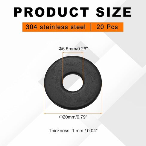 MECCANIXITY 20 Pcs M6 ID x 20 mm OD Flat Washers, 304 Stainless Steel Metal Washers Black Zinc Sealing Crush Rings for Screws and Bolts in Kuwait