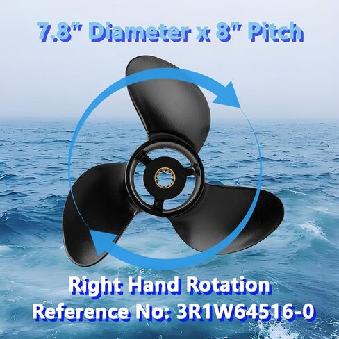 مروحة قارب خارجية من الألومنيوم 7.8 × 8 لمحركات توهاتسو وميركوري 4-6HP، 12 سنًا، 3R1W64516-0، متوافقة مع توهاتسو وميركوري 4HP 5HP 6HP، RH in Kuwait