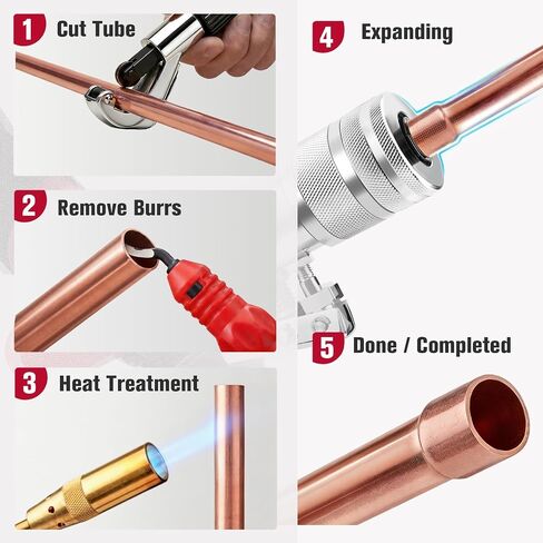 Hydraulic Tube Expander, HVAC Copper Swaging Tool Kit for 3/8 to 1-1/8 Inch OD, 7 Pipe Expander Heads, Pipe Cutter, Deburring Tool for Soft Copper and Aluminum Pipes in Saudi Arabia