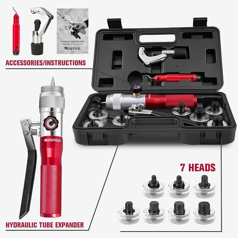 Hydraulic Tube Expander, HVAC Copper Swaging Tool Kit for 3/8 to 1-1/8 Inch OD, 7 Pipe Expander Heads, Pipe Cutter, Deburring Tool for Soft Copper and Aluminum Pipes in Saudi Arabia