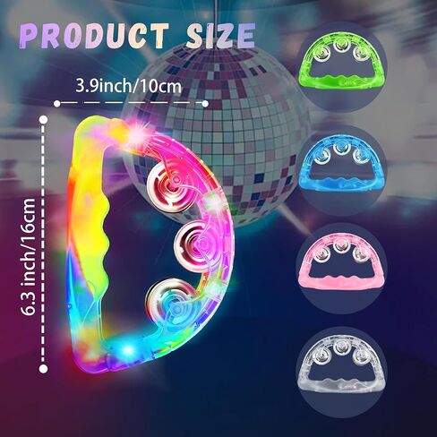 LED Tambourines for Adults, Light Up Tambourine Bulk with Multicolor Glow, Wedding Party Dance Floor Props, Musical Percussion Instruments for Nightlife, Festivals & Events (12pcs) in Saudi Arabia