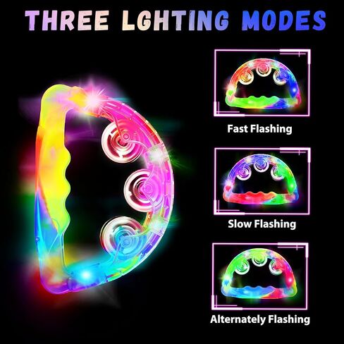LED Tambourines for Adults, Light Up Tambourine Bulk with Multicolor Glow, Wedding Party Dance Floor Props, Musical Percussion Instruments for Nightlife, Festivals & Events (12pcs) in Saudi Arabia