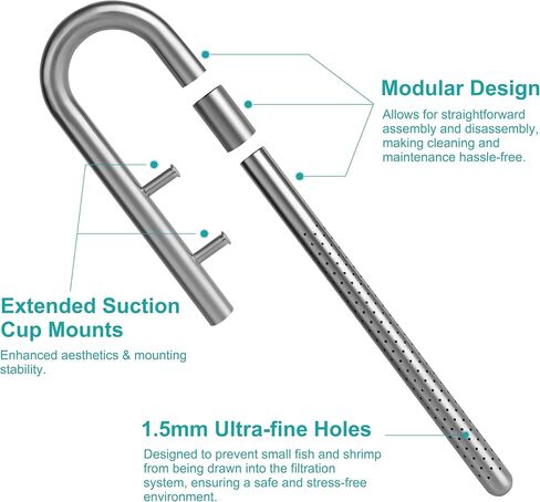 Stainless Steel Lily Pipe Set – Hybrid Steel & Detachable Glass Outflow with Skimmer, 360° Multi-Level Inflow - Fish & Shrimp Safe, Easy to Clean (13mm for 1/2'' i.d. (12/16 mm) tubing) in Saudi Arabia