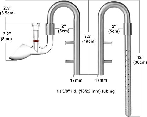 Stainless Steel Lily Pipe Set – Hybrid Steel & Detachable Glass Outflow with Skimmer, 360° Multi-Level Inflow - Fish & Shrimp Safe, Easy to Clean (13mm for 1/2'' i.d. (12/16 mm) tubing) in Saudi Arabia
