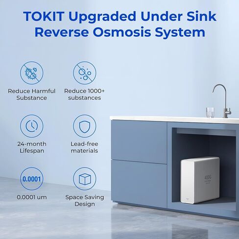 TOKIT U1 SE Under Sink Water Filtration System, Reverse Osmosis Water Filter Under Sink with Faucet, NSF/ANSI 58, Tankless, 400 GPD 2:1 Pure to Drain, Reduces TDS in Kuwait