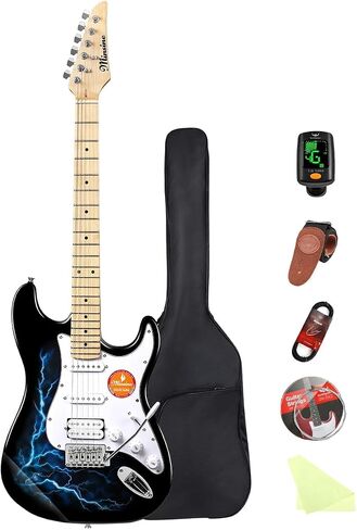 Solid Body Electric Guitar Kit -39in Starter Guitar Kit with Metallic finish, Guitar Case, Amplifier Gig Bag, Strings, Strap, Cable, Picks(Silver) in Kuwait