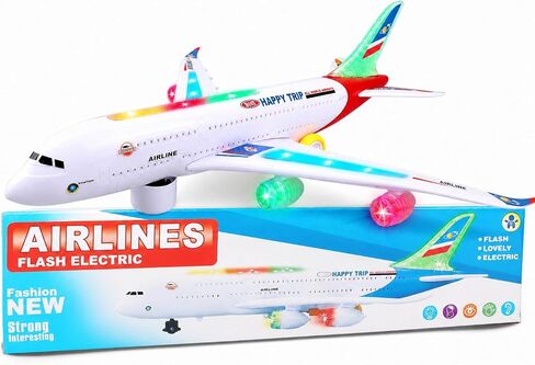Bump and Go Airplane Toy – Realistic Airplane Model with 4D Lights & Sound – Moving Plane Toy for Kids Ages 3-12 – Automatic Direction Change on Collision – Great Gift for Kids(Blue) in Kuwait