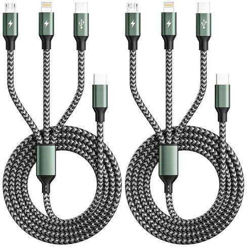 Travel Essentials USB C Multi Charging Cable, Travel Charger for Multiple Devices 3 in 1,Universal Charger Cord with Type-C,Lightning, Micro Port for iPhone16/15/14/Android Phones and more (2Pack 4FT) in Saudi Arabia