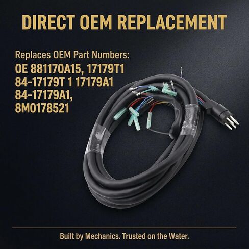 كابل الأسلاك الرئيسي مناسب لـ Mercury Marine MerCruiser Quicksilver، 881170A15،17179T1،84-17179T1،17179A1،84-17179A1، 8M0178521، صندوق التحكم عن بعد، 8 دبابيس، طول 15 قدم / 4.57 متر in Kuwait
