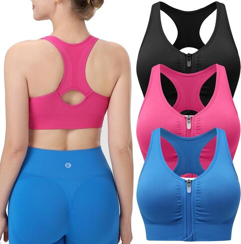 حمالات صدر رياضية للنساء من Evercute بسحاب أمامي مع مجموعة شورتات مبطنة لاسلكية ظهر Racerback متوسطة الدعم لليوجا الرياضية مقاس M in Kuwait