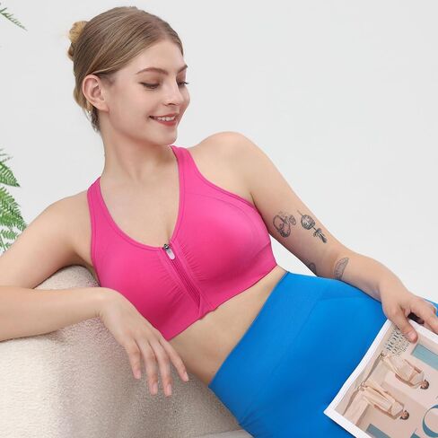 حمالات صدر رياضية للنساء من Evercute بسحاب أمامي مع مجموعة شورتات مبطنة لاسلكية ظهر Racerback متوسطة الدعم لليوجا الرياضية مقاس M in Kuwait