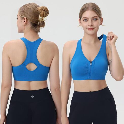 حمالات صدر رياضية للنساء من Evercute بسحاب أمامي مع مجموعة شورتات مبطنة لاسلكية ظهر Racerback متوسطة الدعم لليوجا الرياضية مقاس M in Kuwait