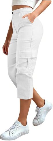 Cargo Capris Pant for Women Casual Capri Pant Summer Baggy Cargo Pants Loose High Waisted Cropped Pants with Pockets in Kuwait