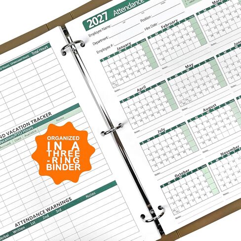 2026 Attendance Calendar, Employee Work Tracker Attendance Calendar cards - 3-Hole Punched for Binder, Cardstock, 8.5 x 11 in (Letter Size), Pack of 25 Sheets, Green in Kuwait