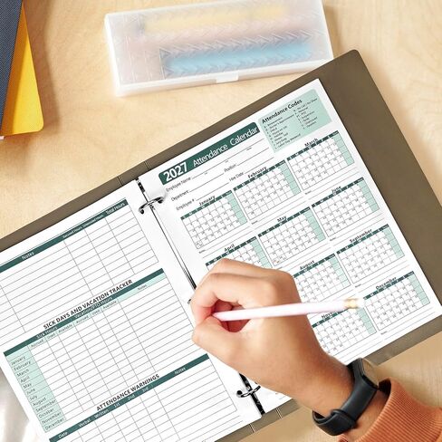 2026 Attendance Calendar, Employee Work Tracker Attendance Calendar cards - 3-Hole Punched for Binder, Cardstock, 8.5 x 11 in (Letter Size), Pack of 25 Sheets, Green in Kuwait