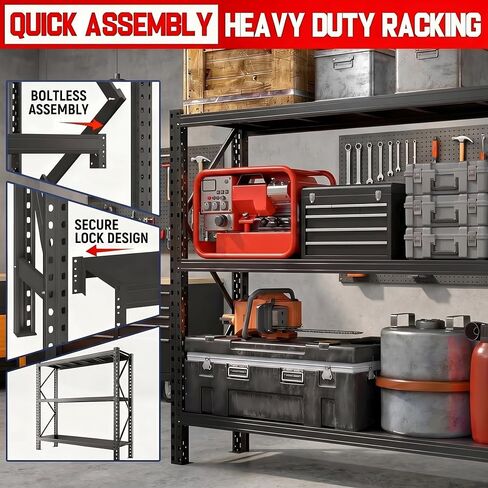 67" W Heavy Duty Garage Shelving, 6000 LBS Metal Storage Shelves with Anti-Fall Rails, 3-Tier Adjustable Storage Rack for Garage, Basement, Warehouse in Kuwait