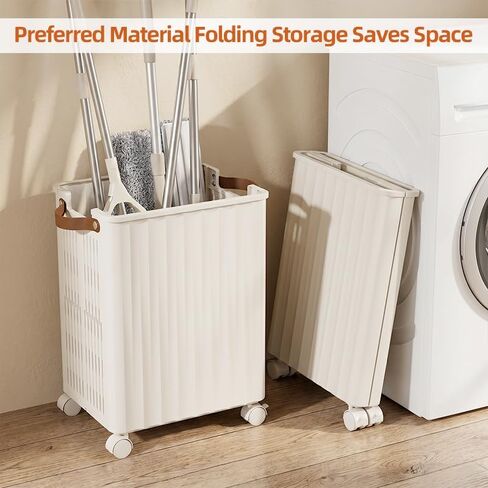 Large Capacity Mop Holder with Wheels, Rolling Broom Storage Organizer On Casters, Heavy Duty Utility Cart for Laundry Room Garage Kitchen Basement, Space Saving Mobile Rack for Cleaning Supplies in Kuwait