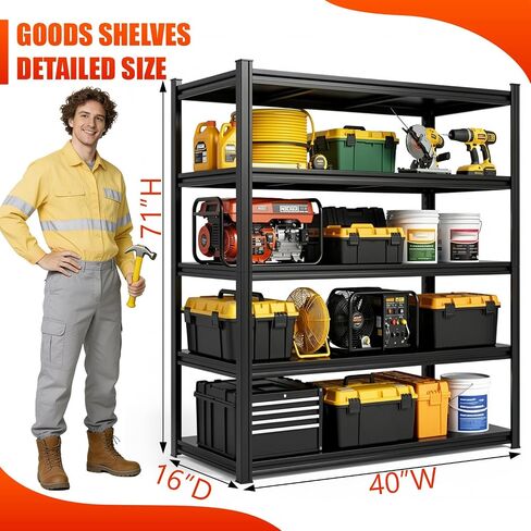 Heavy Duty Garage Shelving,5-Tier Garage Storage Shelves,3000LBS Storage Shelves Heavy Duty,Adjustable 5 Tier Shelving Unit,Heavy Duty Shelving for Garage Storage Warehouse,40''×18''×71'' in Kuwait