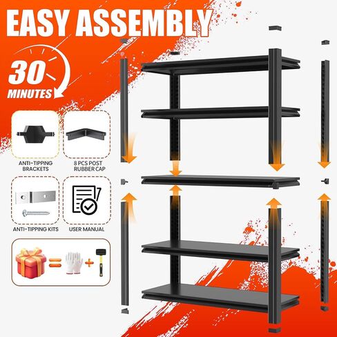 Heavy Duty Garage Shelving,5-Tier Garage Storage Shelves,3000LBS Storage Shelves Heavy Duty,Adjustable 5 Tier Shelving Unit,Heavy Duty Shelving for Garage Storage Warehouse,40''×18''×71'' in Kuwait