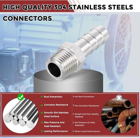 Pack of 1 Stainless Steel Hose Barbs Fittings 3/8" Hose Barbs to 1/4" NPT Male Fittings in Kuwait