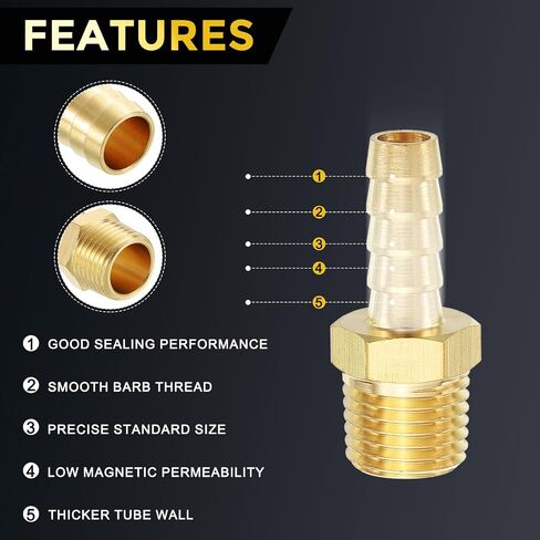 METALLIXITY 1 قطعة خرطوم نحاسي بارب إلى محولات ذكر NPT 5/16 بوصة بارب × 1/4 بوصة NPT ذكر للسيارات والدراجات النارية والبحرية والشاحنات وأنظمة الوقود RV in Kuwait
