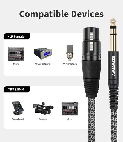 كابل XLR أنثى إلى 1/4 TRS مكون من قطعتين - سلك صوت متوازن بطول 1 قدم، كابل ميكروفون مجدول ذكر XLR ذو 3 دبابيس إلى 6.35 مم TRS ذكر للخلاط، ومكبرات الصوت النشطة، وPatchbay in Kuwait