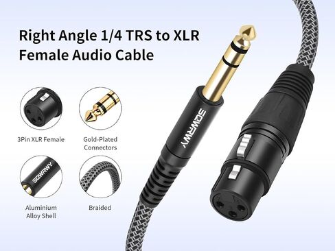 كابل XLR أنثى إلى 1/4 TRS مكون من قطعتين - سلك صوت متوازن بطول 1 قدم، كابل ميكروفون مجدول ذكر XLR ذو 3 دبابيس إلى 6.35 مم TRS ذكر للخلاط، ومكبرات الصوت النشطة، وPatchbay in Kuwait