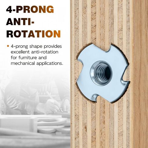 T-Nut، GudeTap 1/4"-20 T-Nuts، 4-Pronged Tee Nut (100 قطعة) - فولاذ مطلي بالزنك، مقاوم للصدأ، للخشب، وحوامل تسلق الصخور، والأثاث، والخزائن in Kuwait