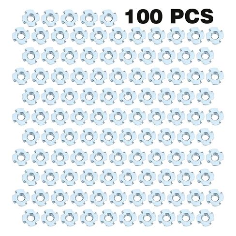 T-Nut، GudeTap 1/4"-20 T-Nuts، 4-Pronged Tee Nut (100 قطعة) - فولاذ مطلي بالزنك، مقاوم للصدأ، للخشب، وحوامل تسلق الصخور، والأثاث، والخزائن in Kuwait