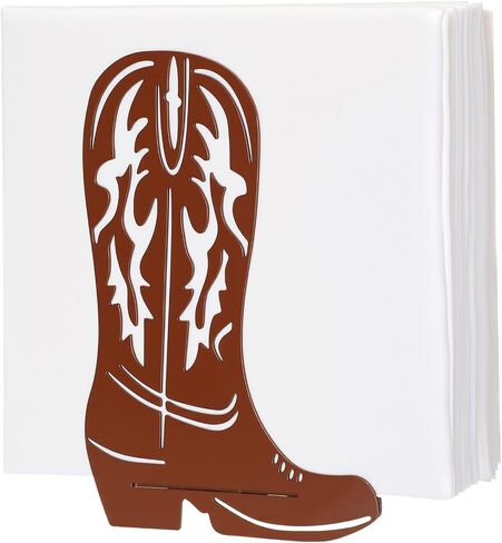 CroBlissful 1 Pcs Western Cowboy Boot Napkin Holder for Table Kitchen Farmhouse Napkin Dispenser Rustic Paper Holder Standing Brown for Western Party Decoration (Metal) in Kuwait