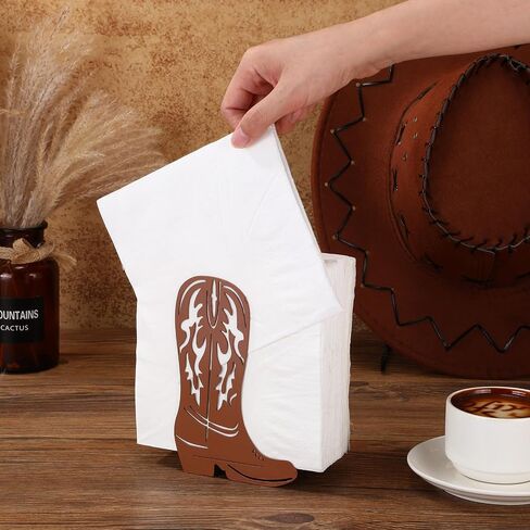 CroBlissful 1 Pcs Western Cowboy Boot Napkin Holder for Table Kitchen Farmhouse Napkin Dispenser Rustic Paper Holder Standing Brown for Western Party Decoration (Metal) in Kuwait