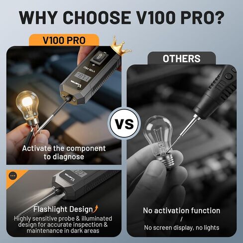 جهاز اختبار مسبار دائرة الطاقة VDIAGTOOL V100 PRO، 6 فولت - 30 فولت تيار مستمر، ضوء اختبار السيارة متعدد الوظائف مع تنشيط المكونات، الجهد الكهربي، اختبار الاستمرارية، حماية من الحمل الزائد لسيارة الدفع الرباعي RV النارية in Kuwait